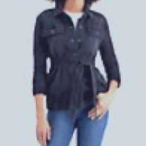 Style & Co Petite Belted Jacket, faded Black Denim Shirt Jacket(NEW WITH TAGS)
